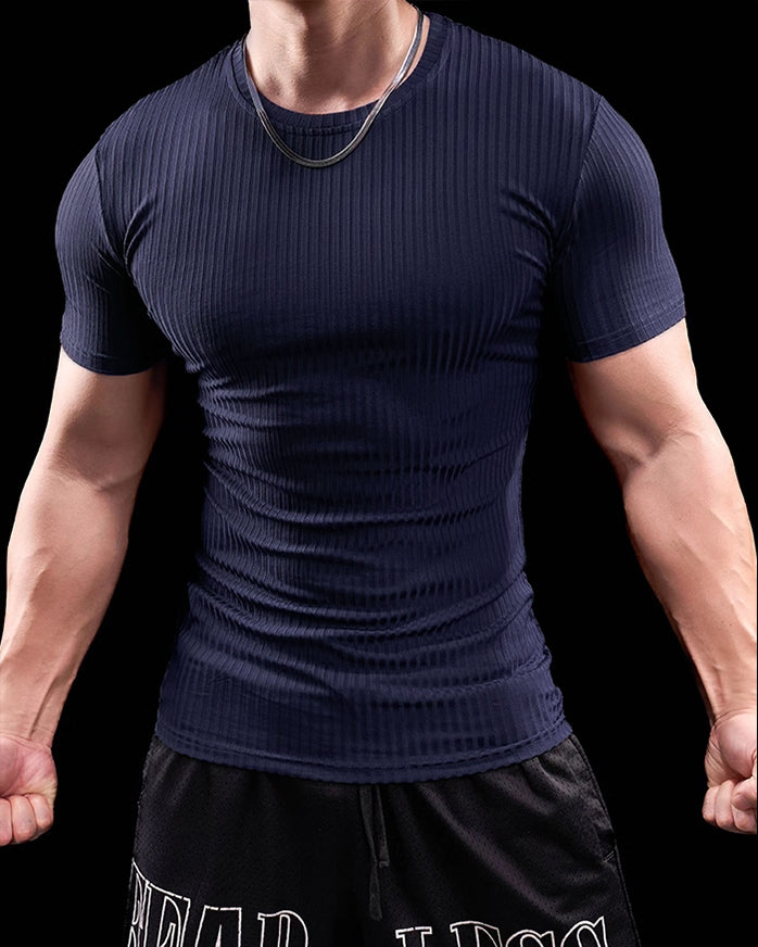 High Stretch Ribbed Stripe Crew Neck Tee New - Ahaselected