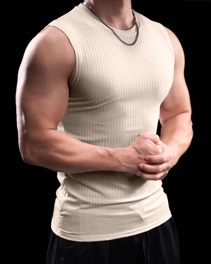 High Stretch Ribbed Stripe Crew Neck Vest - Ahaselected