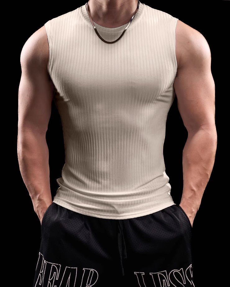 High Stretch Ribbed Stripe Crew Neck Vest - Ahaselected
