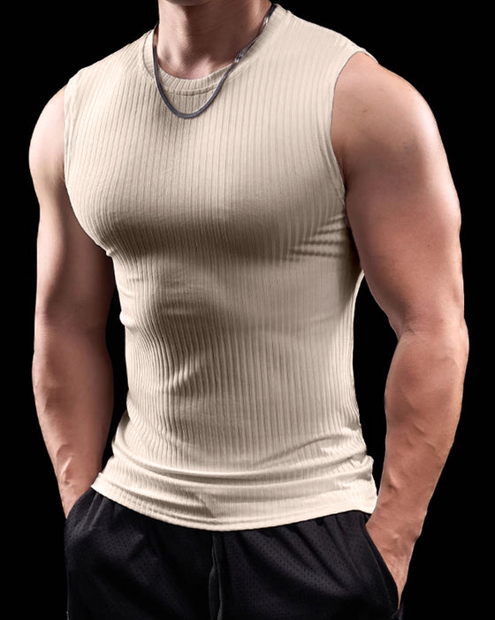 High Stretch Ribbed Stripe Crew Neck Vest - Ahaselected