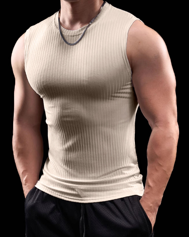 High Stretch Ribbed Stripe Crew Neck Vest - Ahaselected