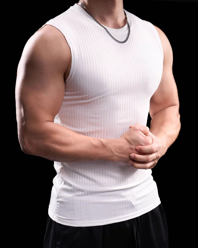 High Stretch Ribbed Stripe Crew Neck Vest - Ahaselected