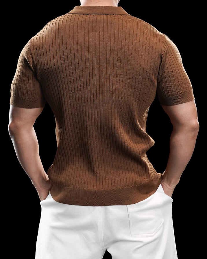 Rib Knit Seagull Collar Polo New - Ahaselected