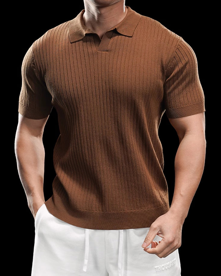 Rib Knit Seagull Collar Polo New - Ahaselected