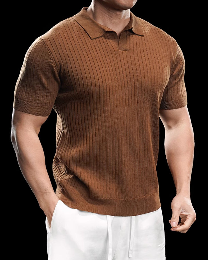 Rib Knit Seagull Collar Polo New - Ahaselected
