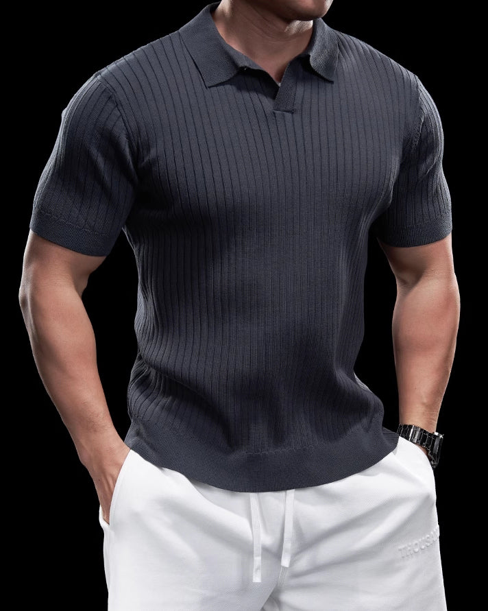 Rib Knit Seagull Collar Polo New - Ahaselected