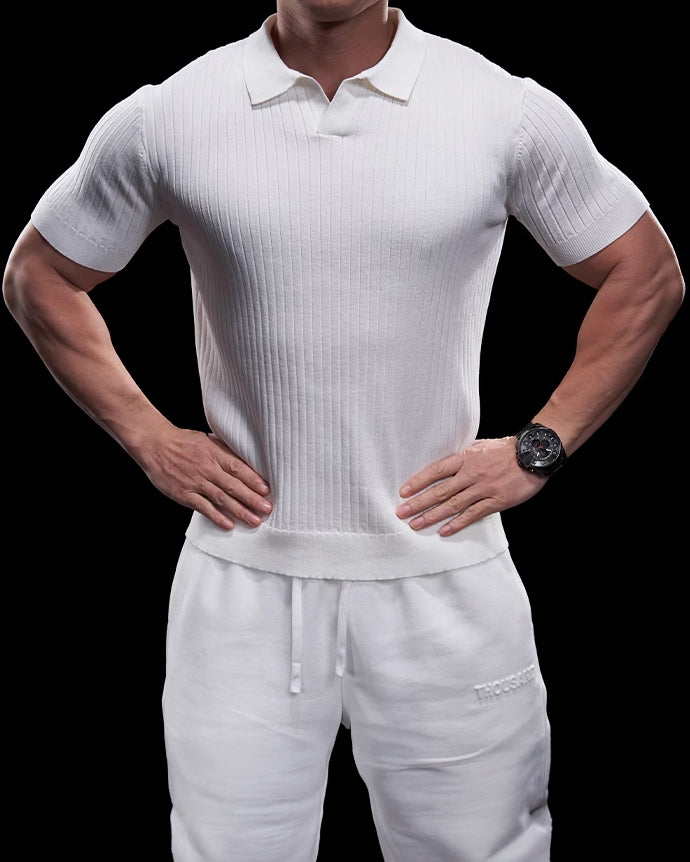 Rib Knit Seagull Collar Polo New - Ahaselected