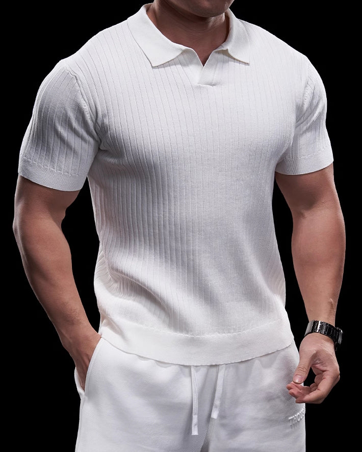 Rib Knit Seagull Collar Polo New - Ahaselected