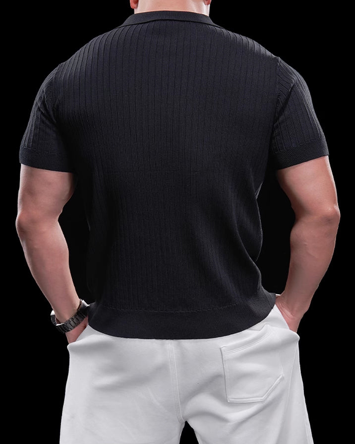 Rib Knit Seagull Collar Polo New - Ahaselected