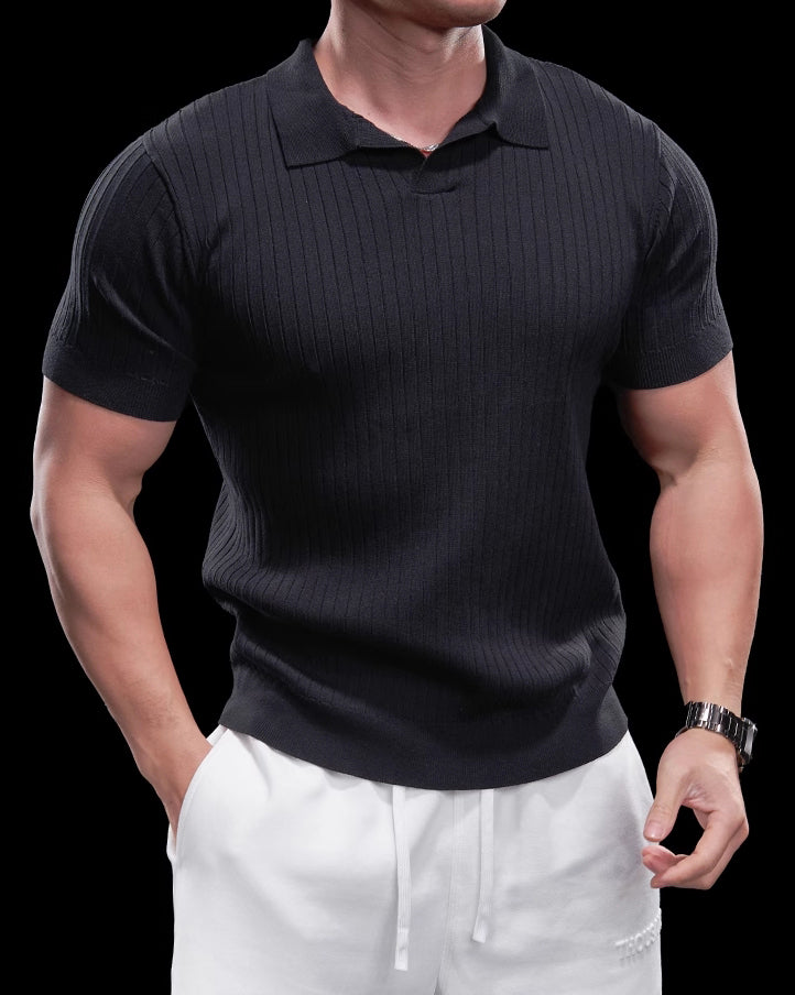 Rib Knit Seagull Collar Polo New - Ahaselected