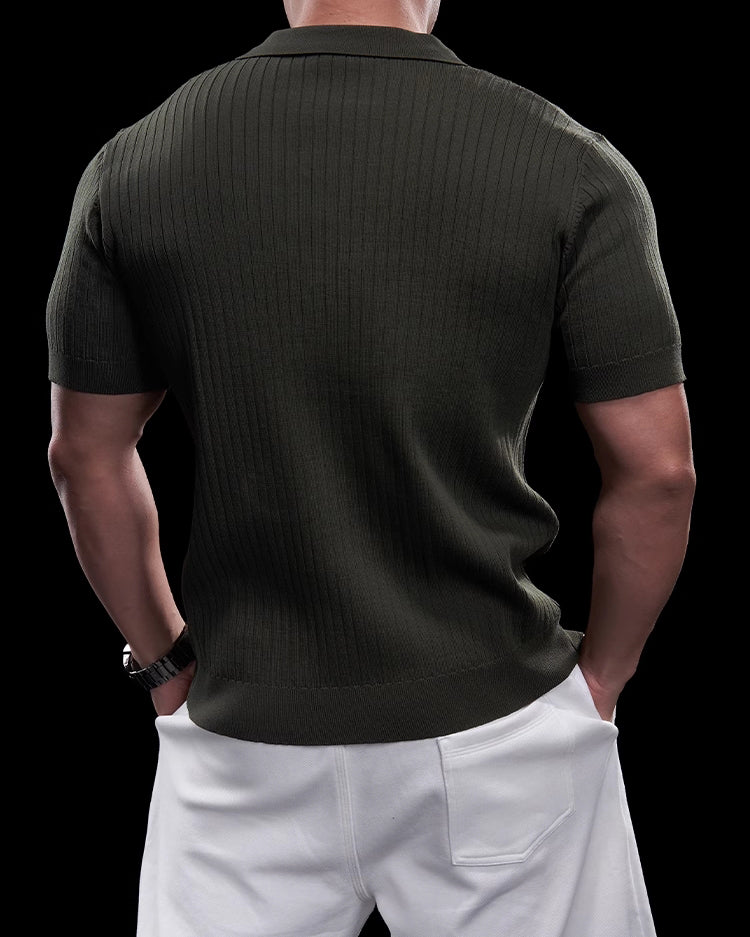 Rib Knit Seagull Collar Polo New - Ahaselected