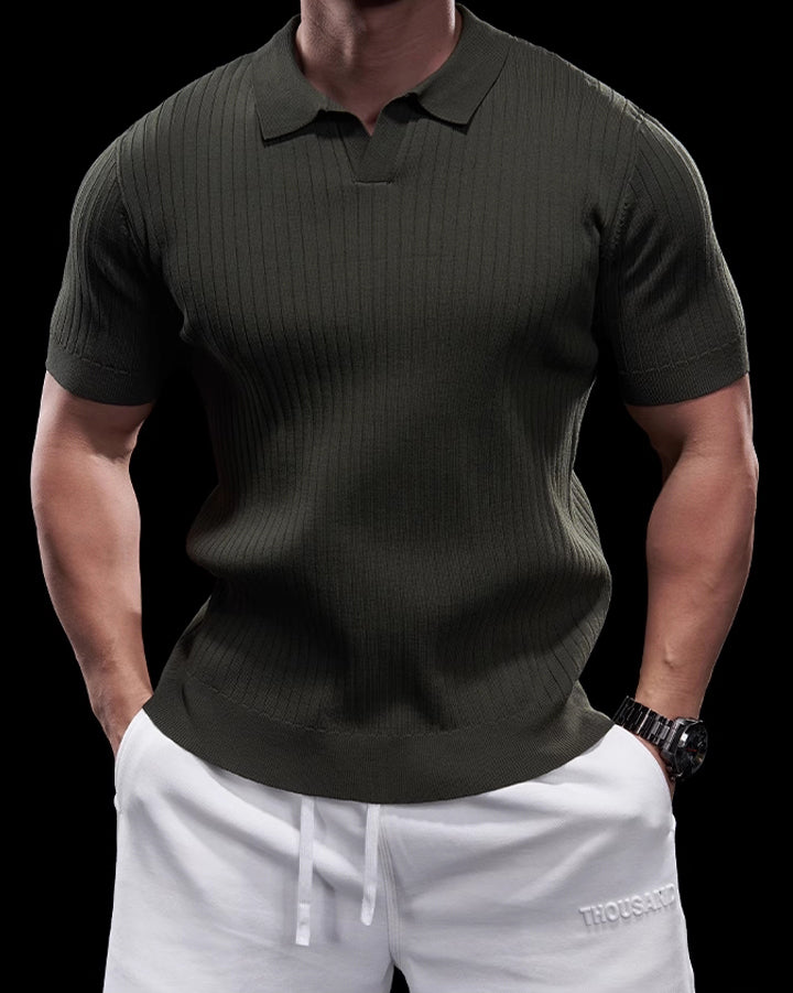 Rib Knit Seagull Collar Polo New - Ahaselected
