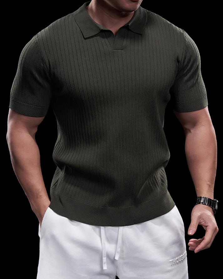 Rib Knit Seagull Collar Polo New - Ahaselected