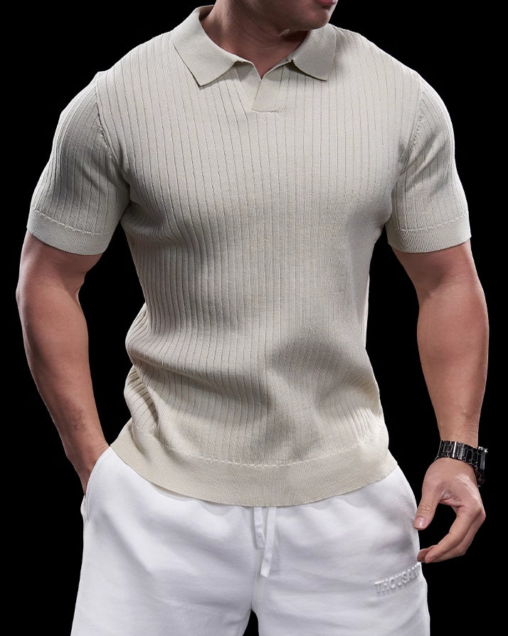 Rib Knit Seagull Collar Polo New - Ahaselected