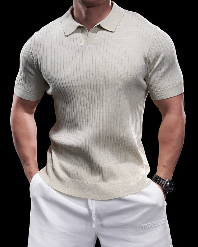 Rib Knit Seagull Collar Polo New - Ahaselected