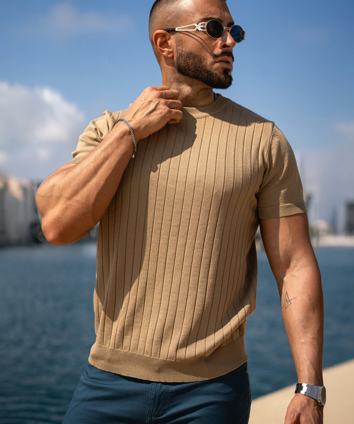 Ribbed Crew Neck Knit T Shirt New - Ahaselected