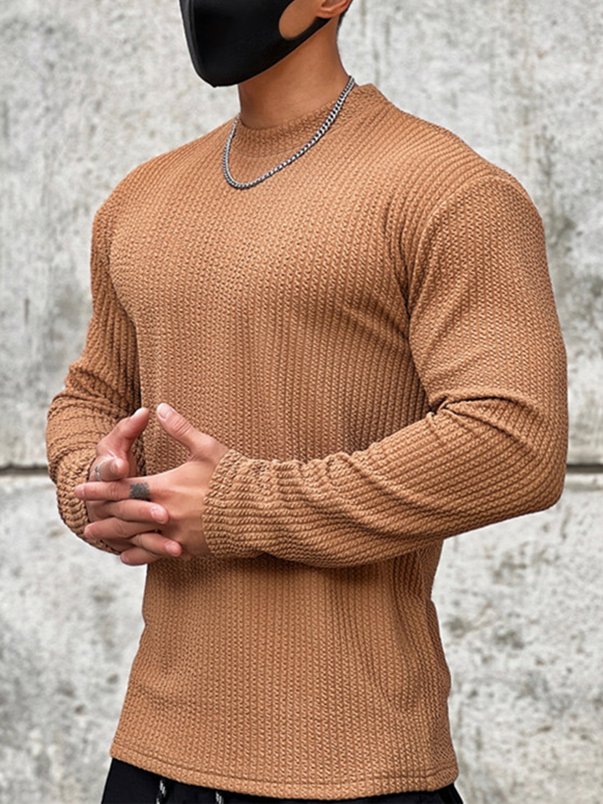 Texture Grid Crewneck Pullover Long Sleeve Shirt New (app only) - Ahaselected