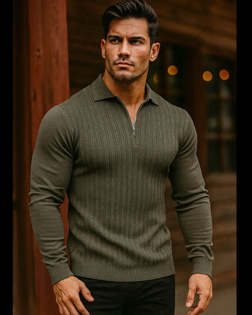 Men’s Textured Zip Polo Sweater