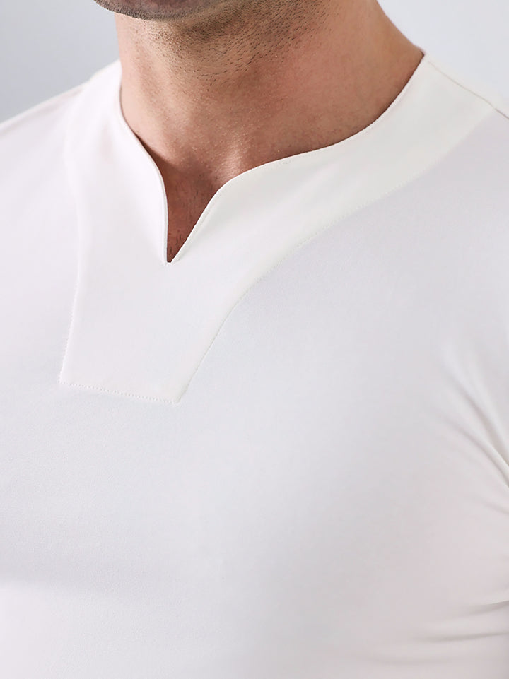 Camisa Society de manga larga de algodón con cuello en V 