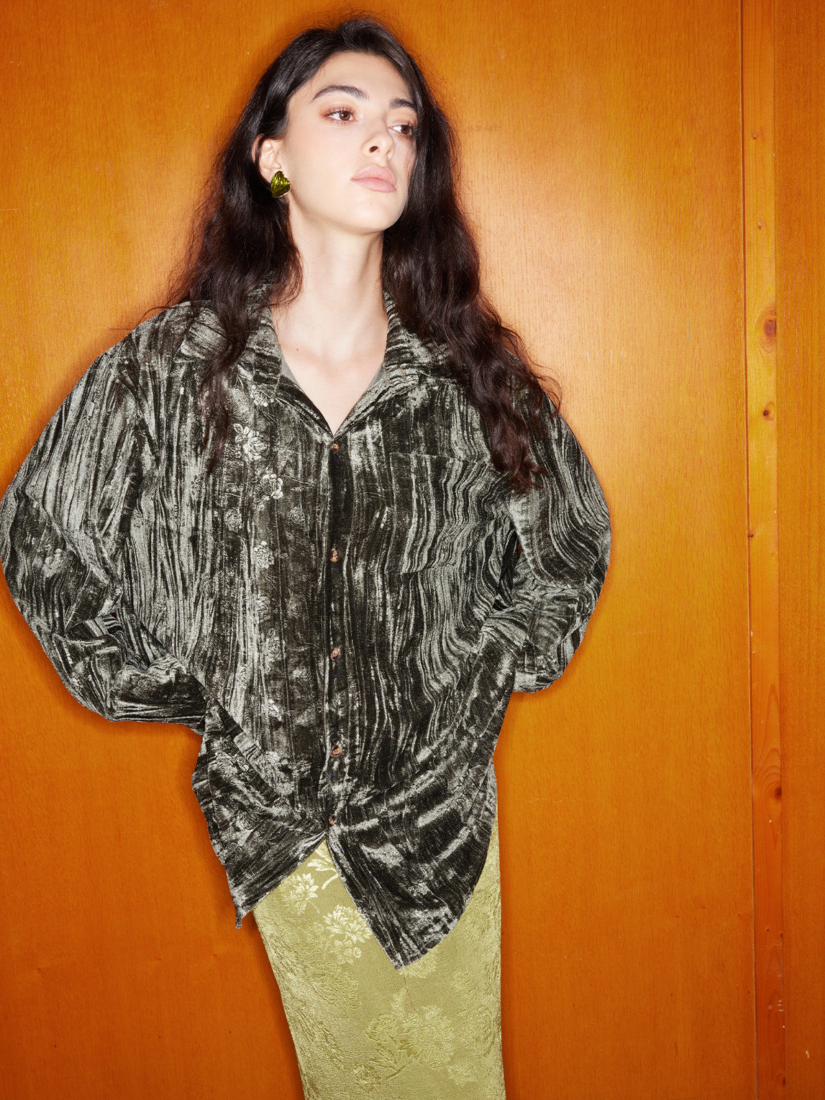 Chic Loose Fit Velvet Embossed Blouse - Ahaselected