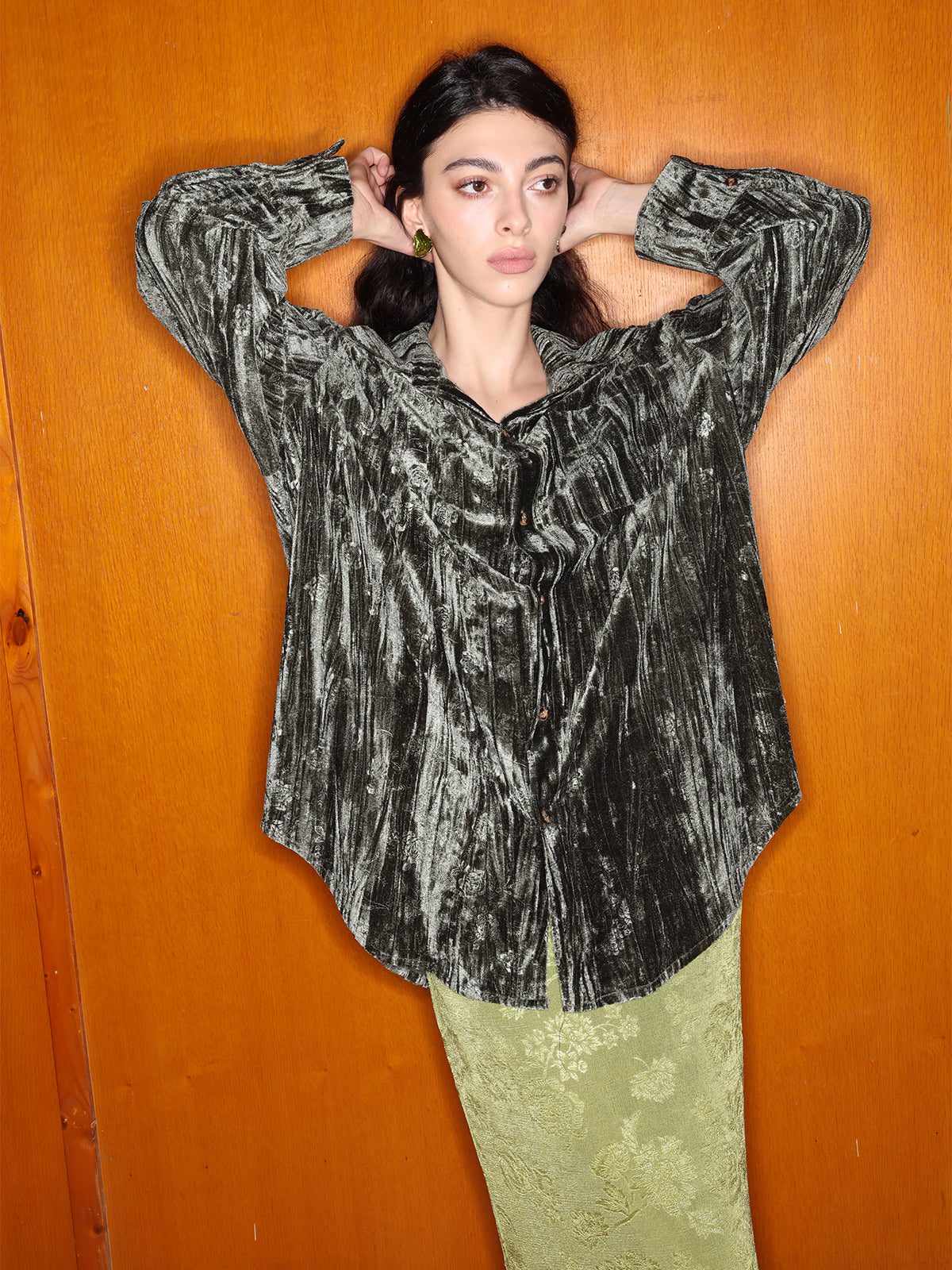 Chic Loose Fit Velvet Embossed Blouse - Ahaselected