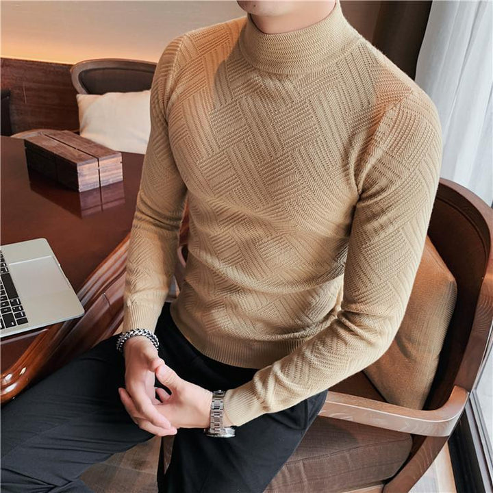 M's Mock Neck Geometric Pattern Sweater