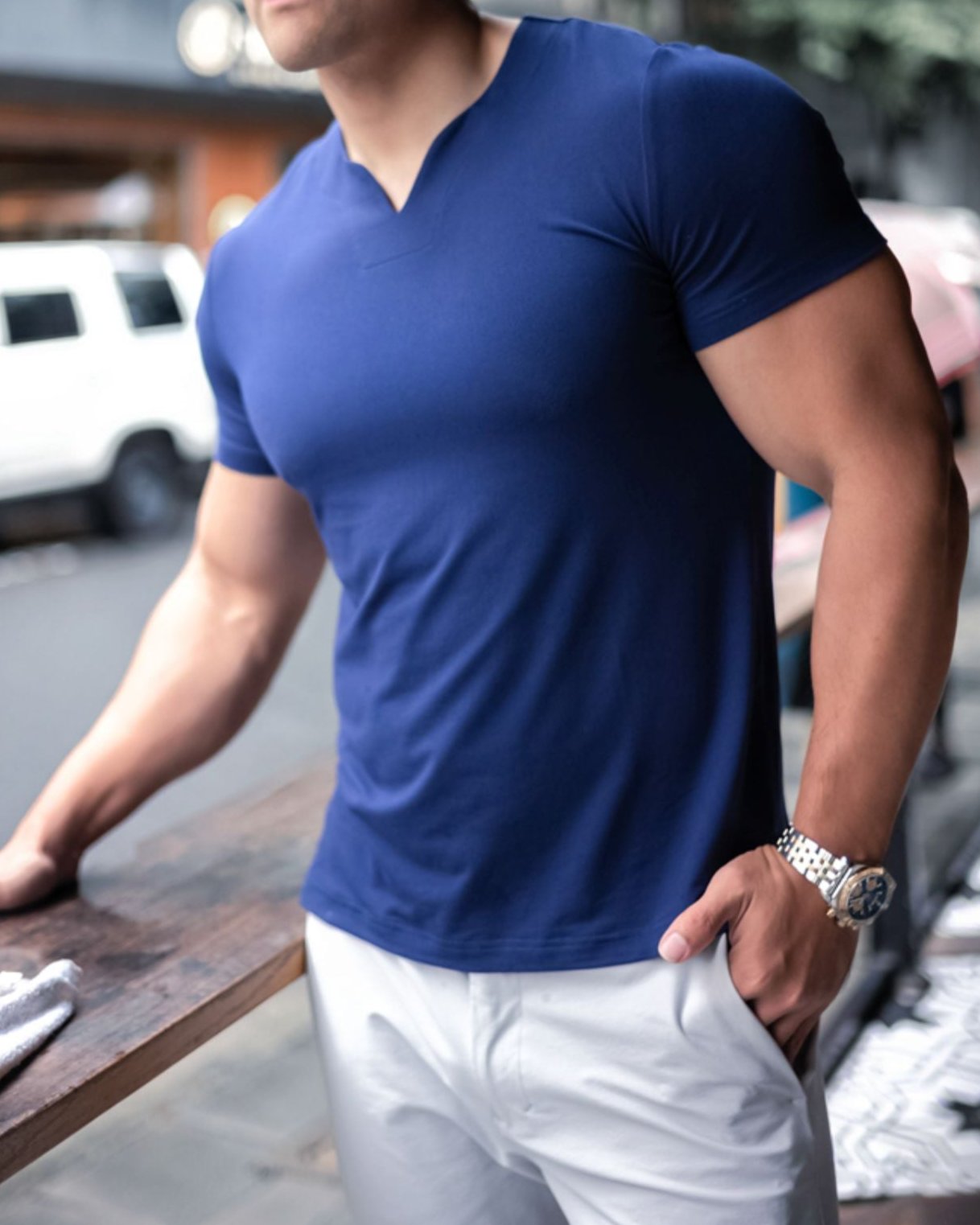 Society Cotton V-neck Short Sleeve - Ahaselected