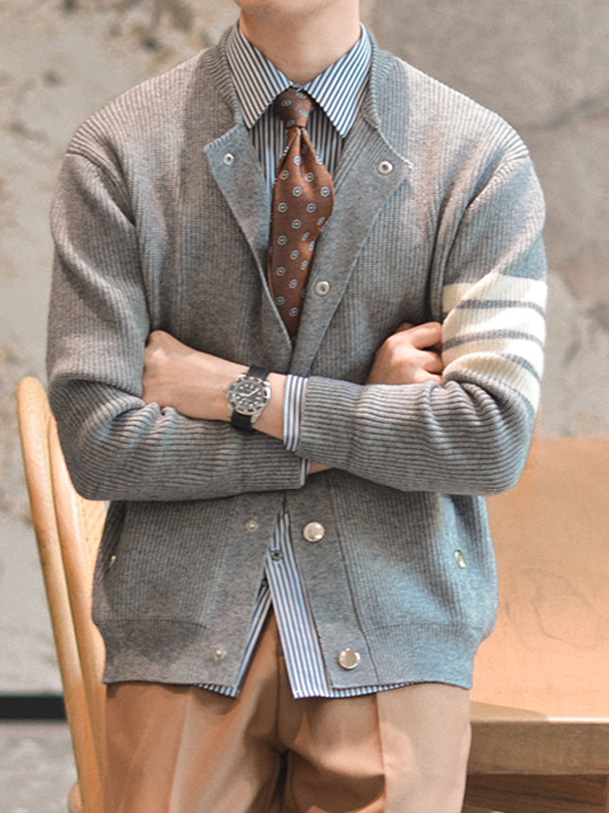 M's Striped Shawl Cardigan - Ahaselected