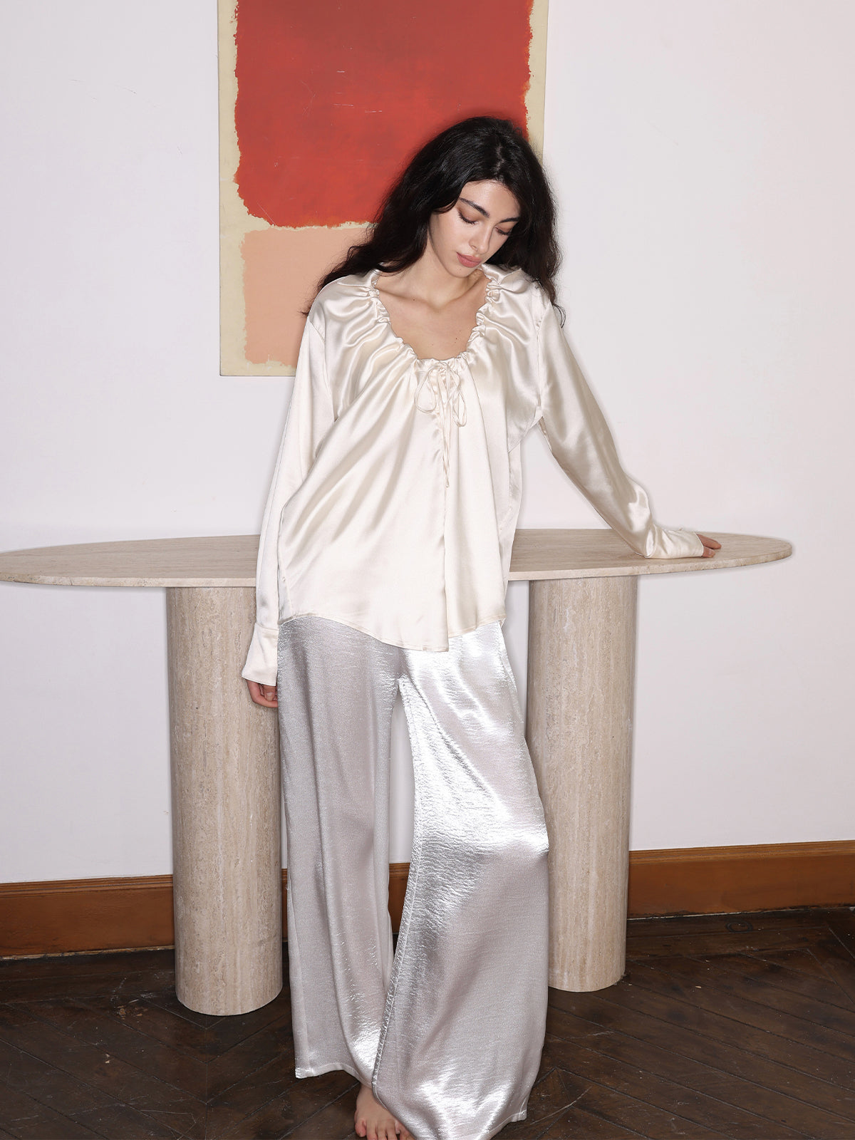 Adjustable Drawstring Round-Neck Loose Fit Blouse - Ahaselected