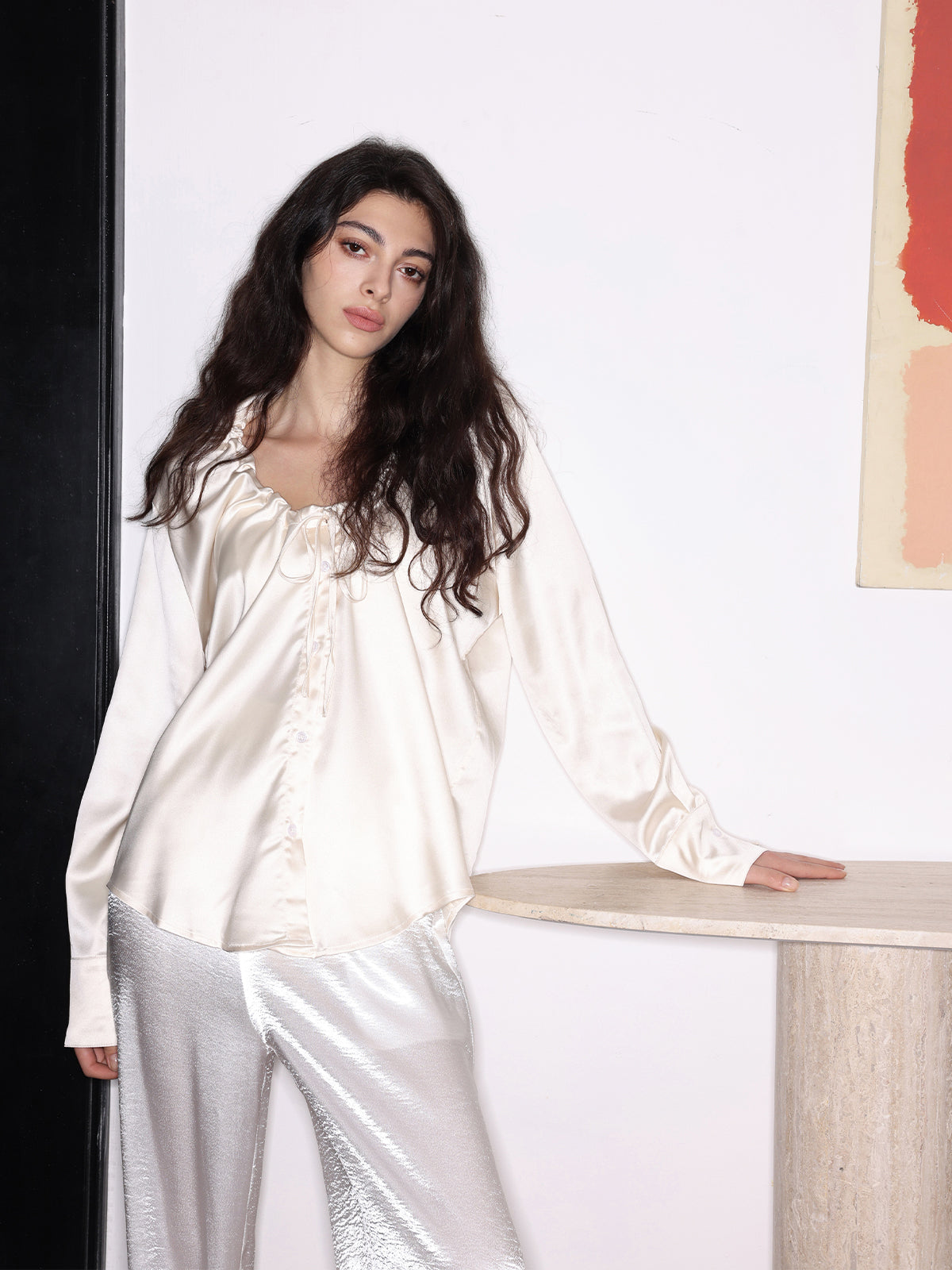 Adjustable Drawstring Round-Neck Loose Fit Blouse - Ahaselected