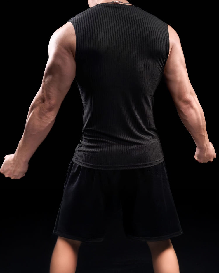 High Stretch Ribbed Stripe Crew Neck Vest - Ahaselected