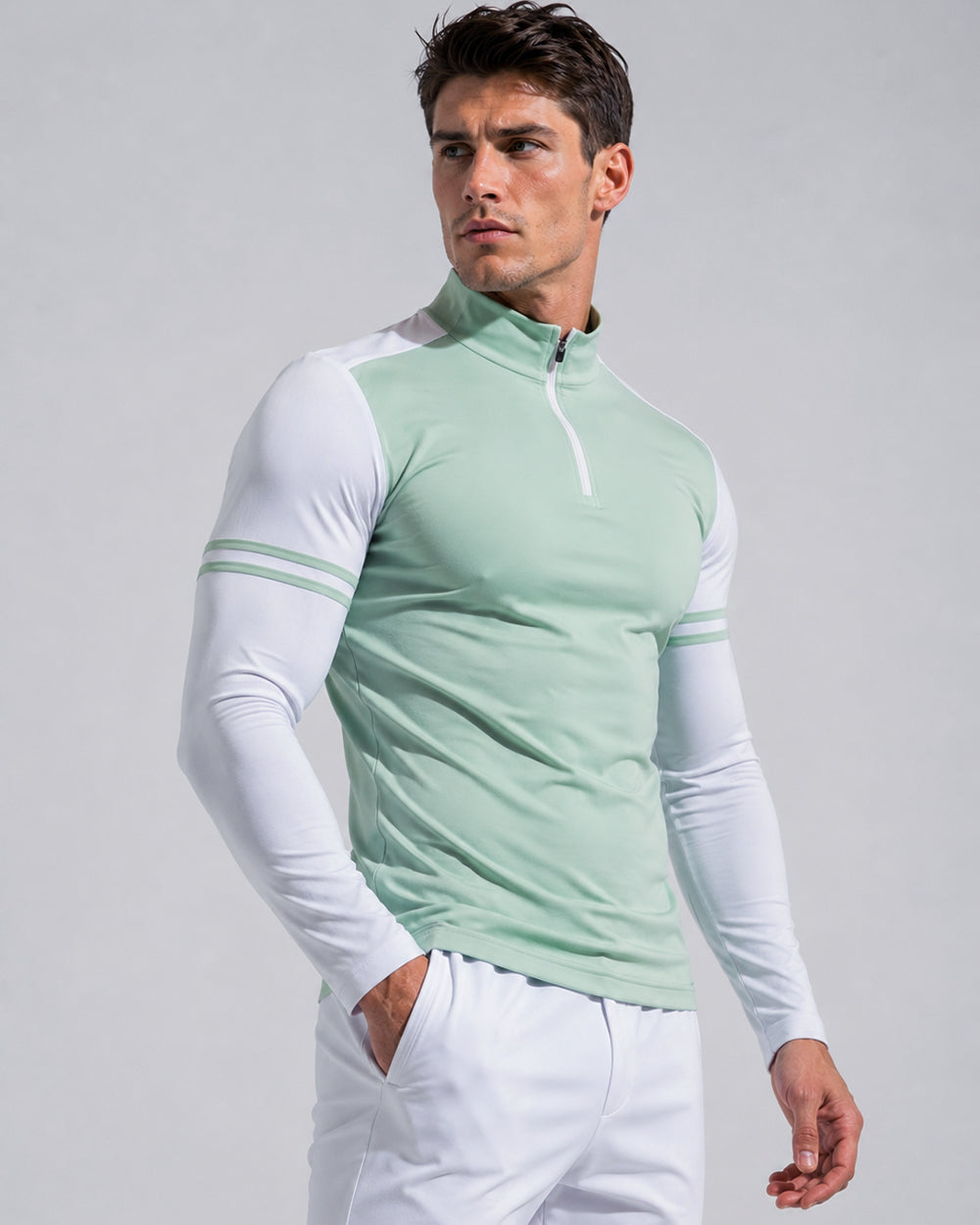Staycool Two-Tone Stripe Quarter Zip Long Sleeve Shirt