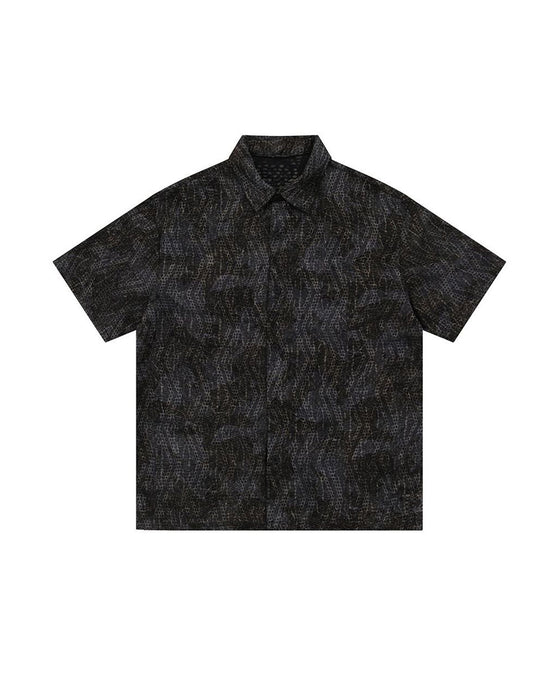 Marble print on camouflage eyelet pattern SS shirt