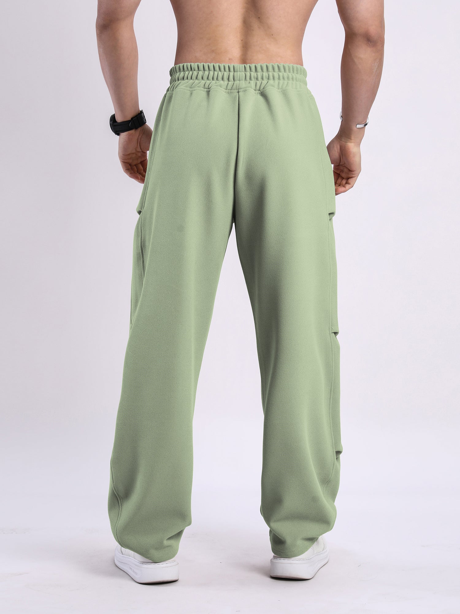 Waffle Texture Wide-Leg Straight Jogger Pants-thumbmail-15