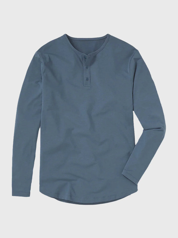 All Day Elite Henley Curve-Hem Stretch Long Sleeve