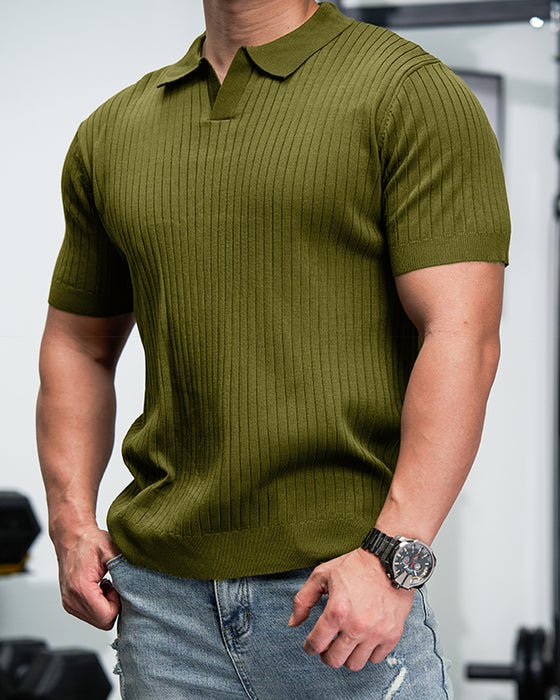 Ribbed Seagull Collar Polo - Ahaselected