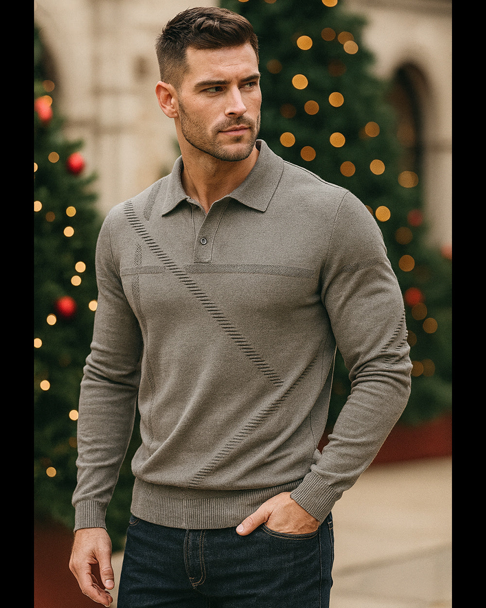 Refined Textured Knit Polo Sweater - Ahaselected