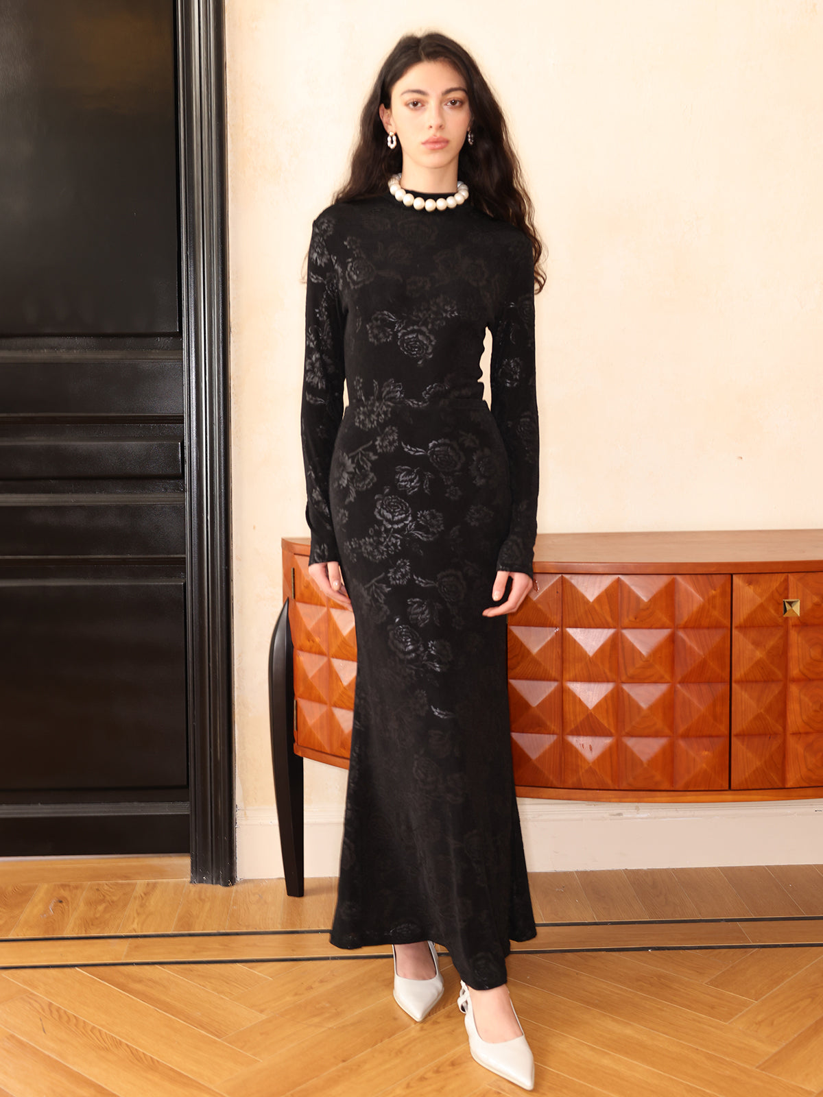 Knitted Floral Pattern Fishtail Long Skirt - Ahaselected