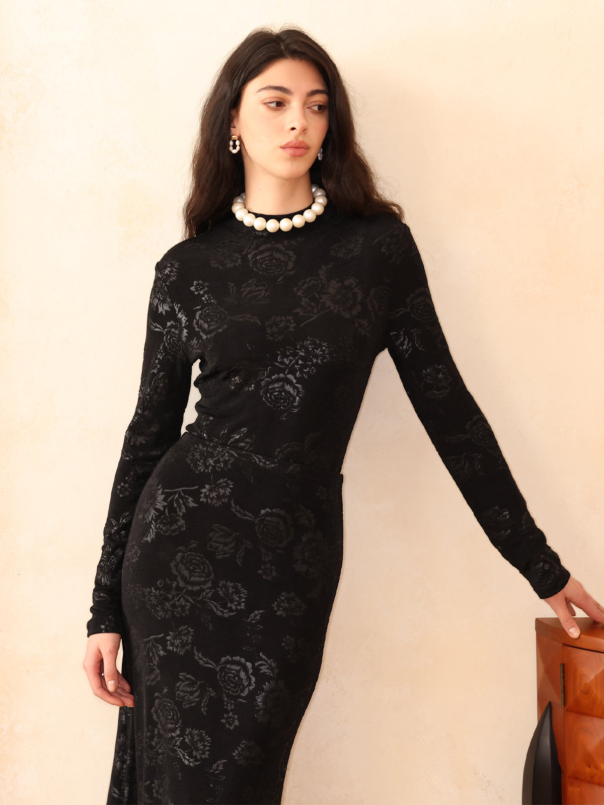 Knitted Floral Pattern Fishtail Long Skirt - Ahaselected