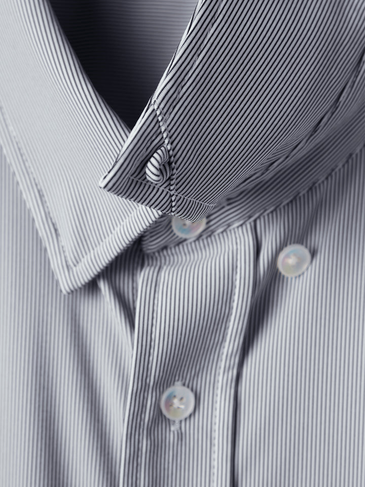 M's Commuter Performance Dress Shirt-Grey/White Stripe