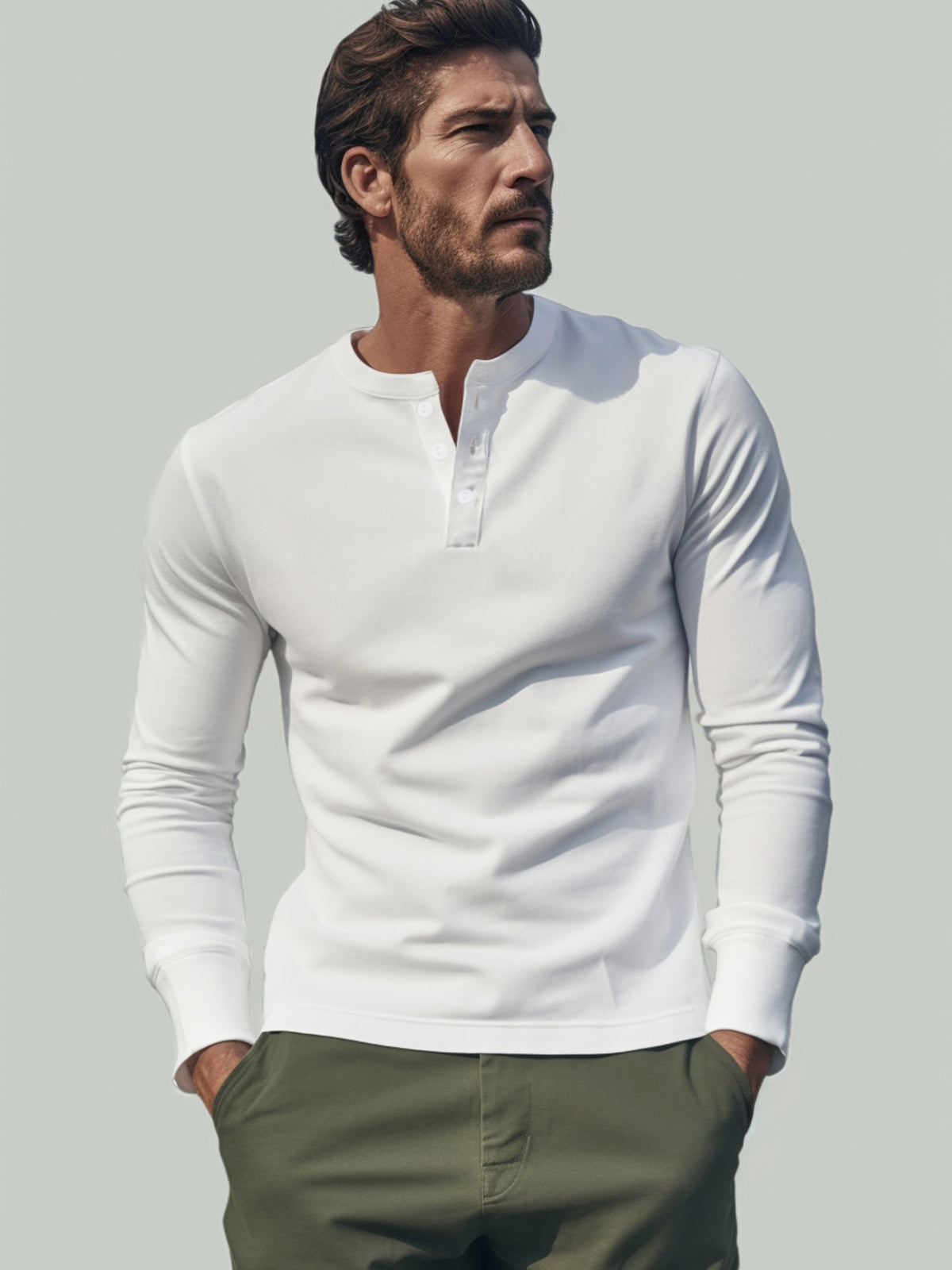 Classic Cotton long Sleeve Henley Shirt - Ahaselected