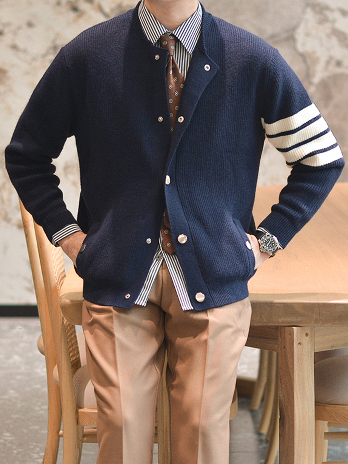 M's Striped Shawl Cardigan - Ahaselected