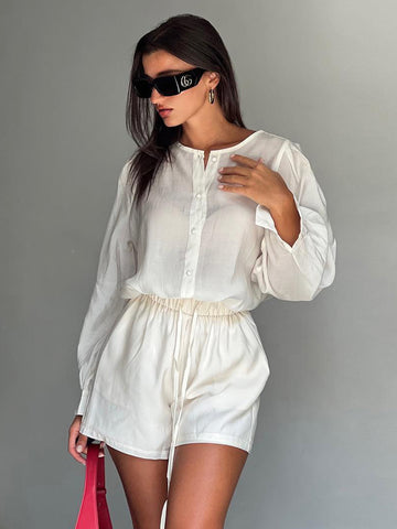 Tencel Slot Collar Shirt+ Lining Shorts Set