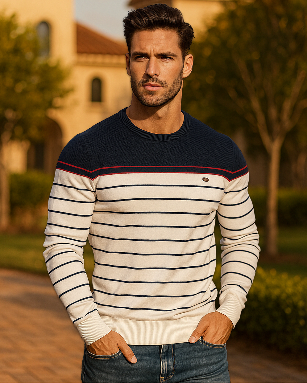 Classic Striped Crew Neck Knit Sweater - Ahaselected