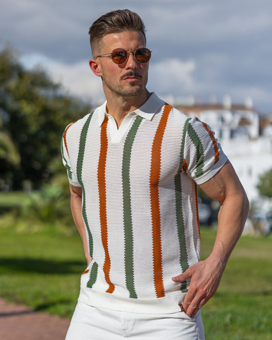 Striped Resort Polo Knit Shirt - Ahaselected