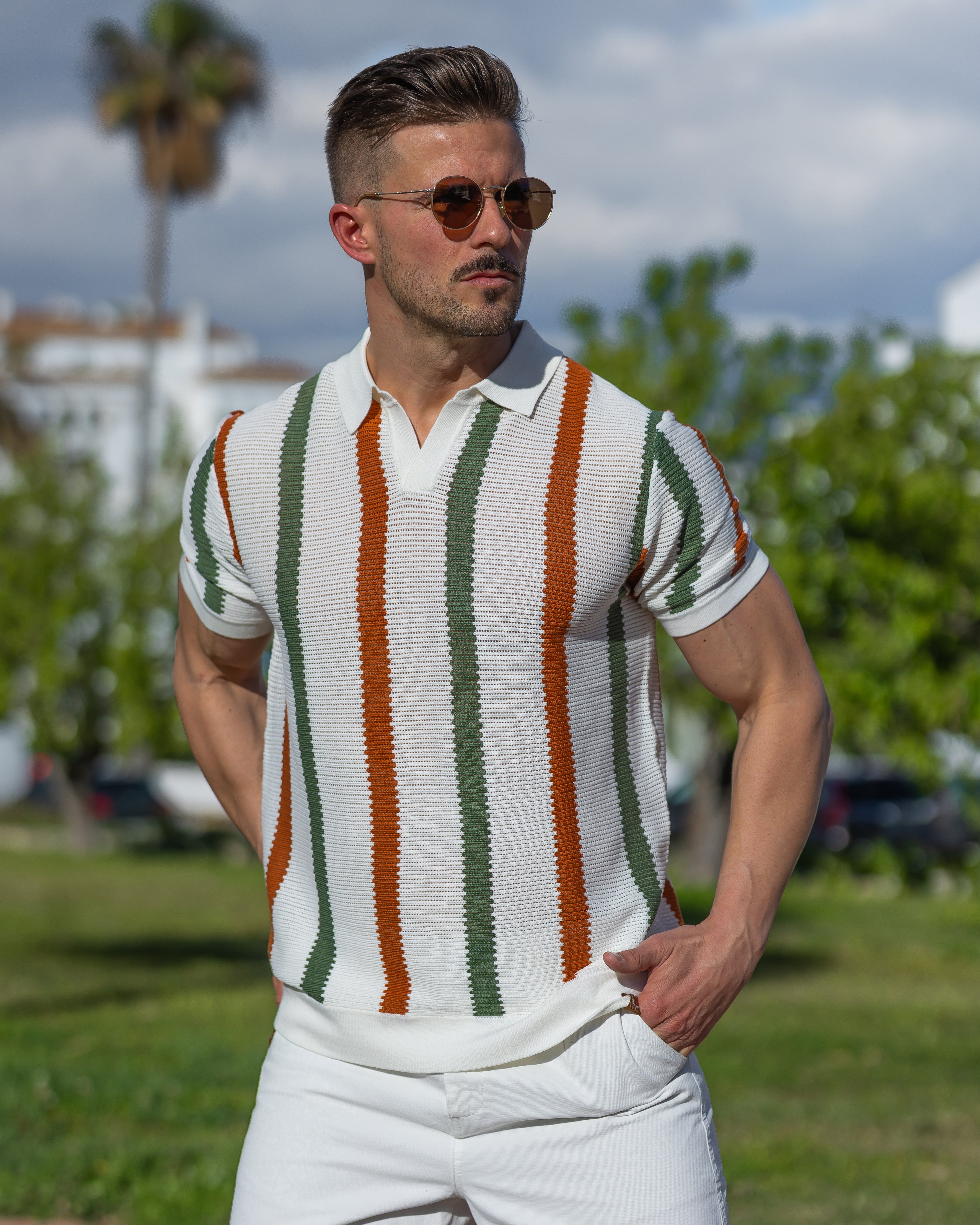 Striped Resort Polo Knit Shirt - Ahaselected