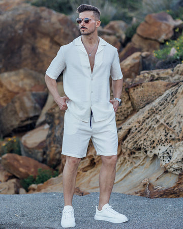 Set : Linen Hawaiian Shirt +Short Ivory