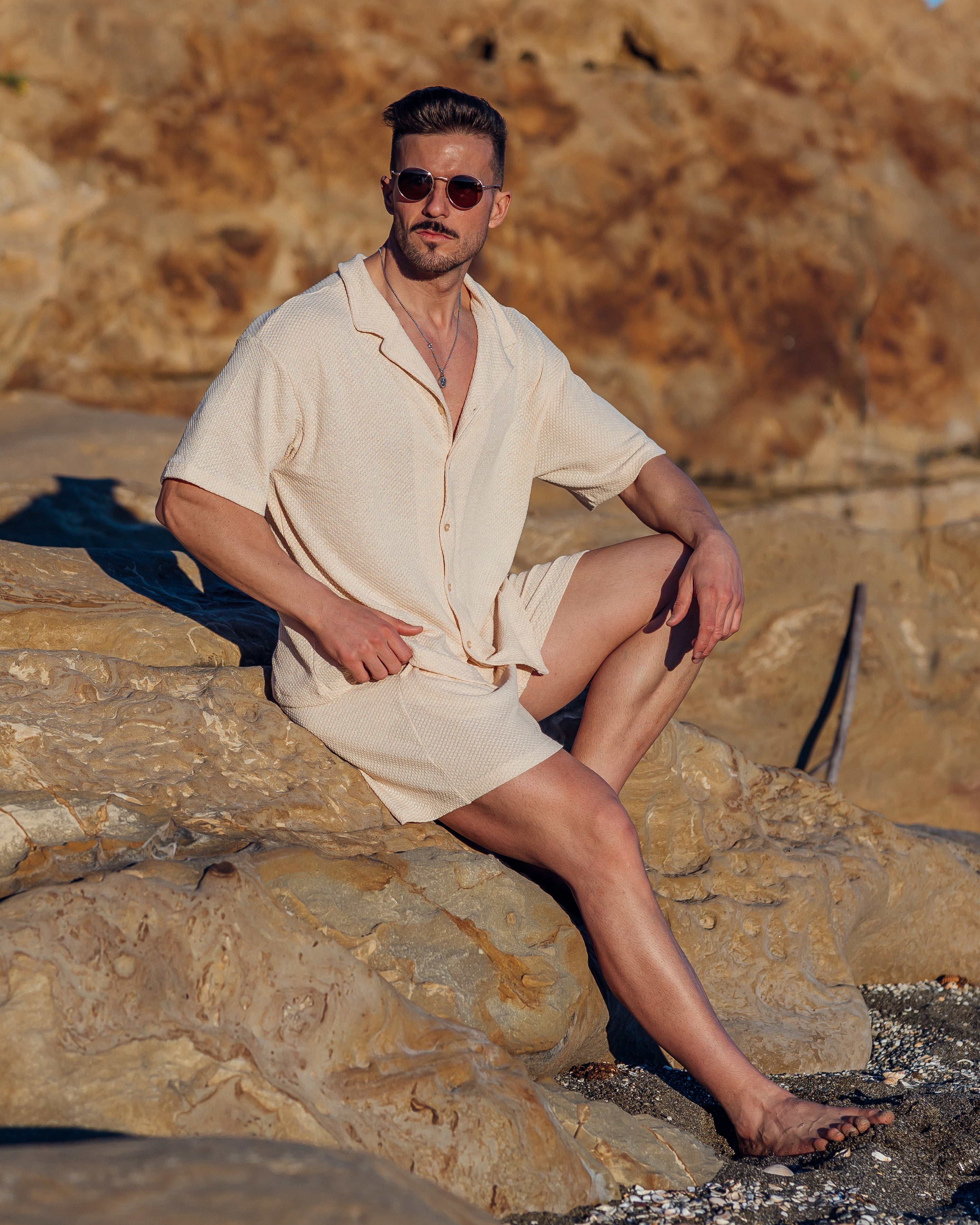 Set: Knit Hawaiian Set Shirt +Short Sand - Ahaselected