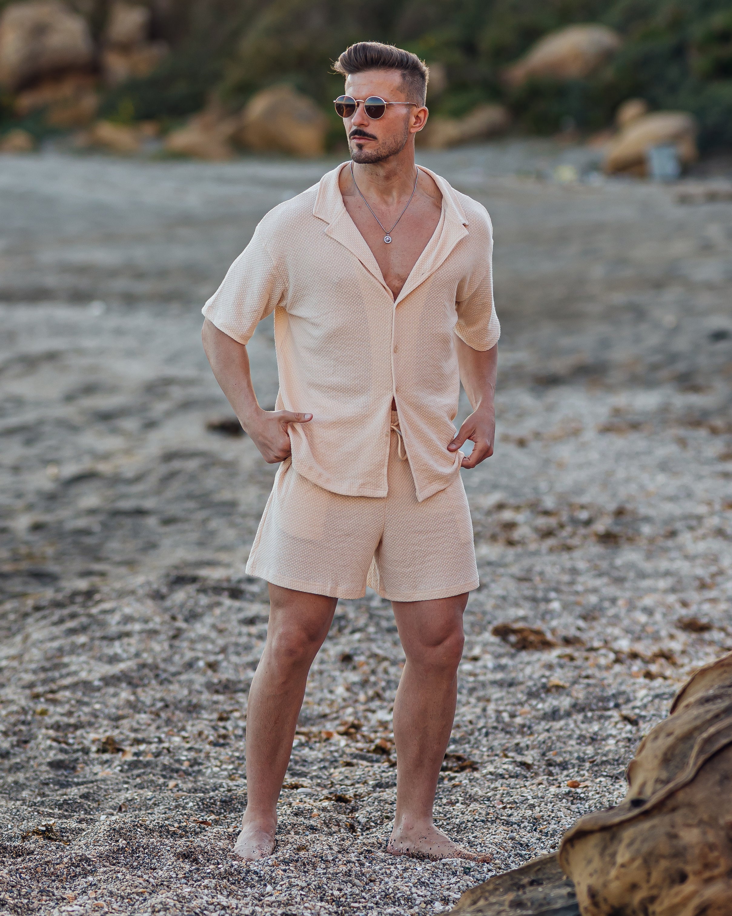Set: Knit Hawaiian Set Shirt +Short Sand - Ahaselected