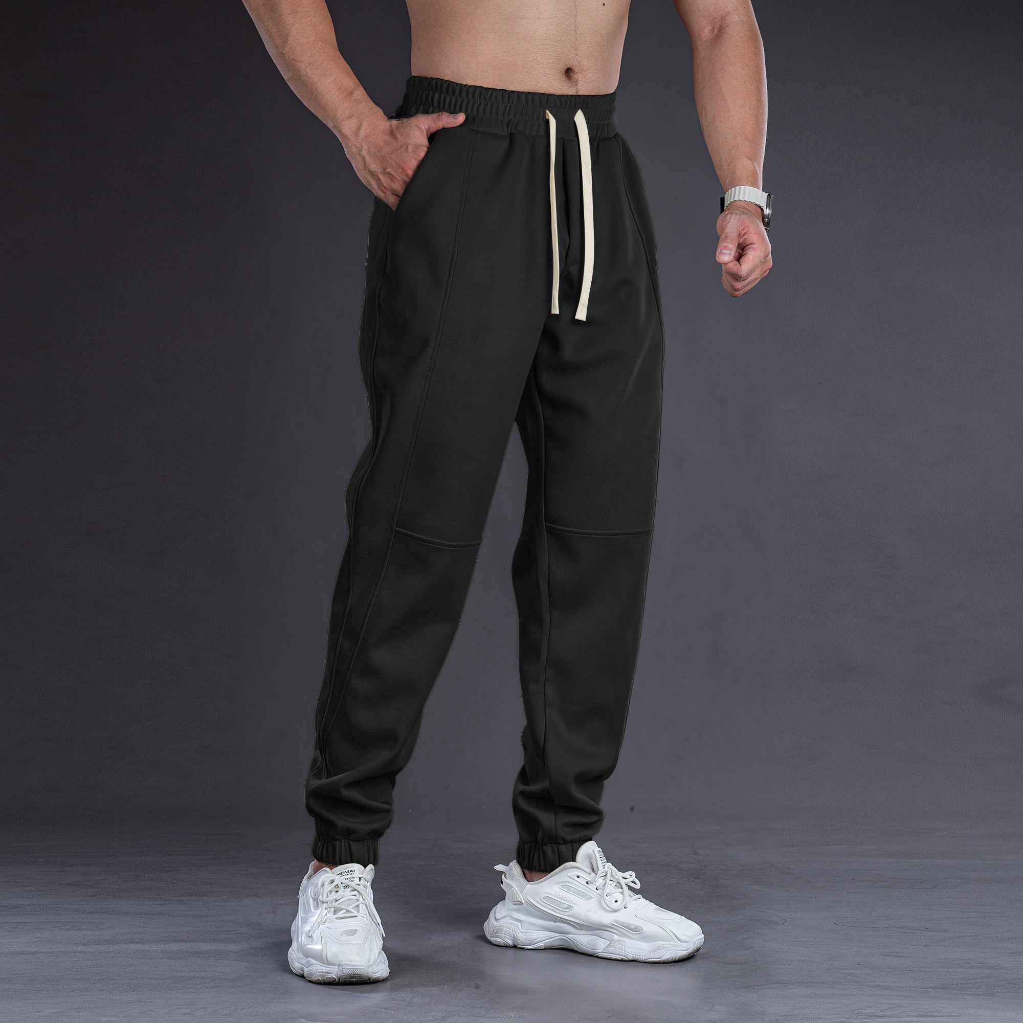 All-Day Stretch Panel Joggers with Cuffed Ankles - Ahaselected